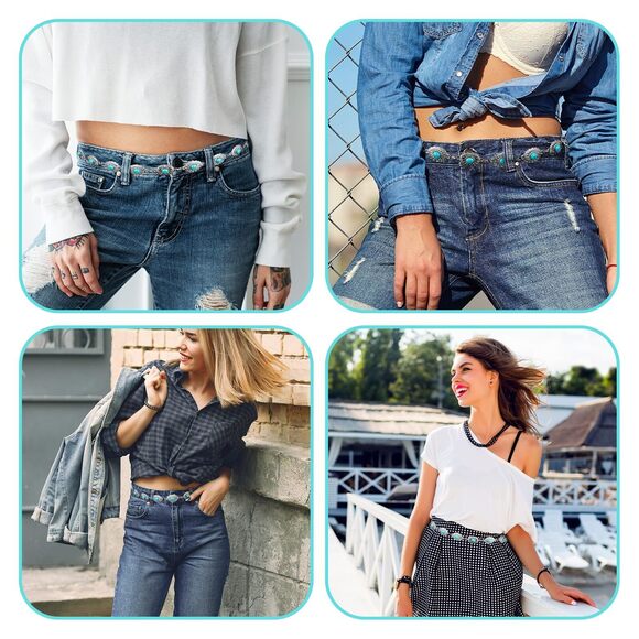 Turquoise Belts, Women Metal Waist Chains Belt Silver Western Chain Belt, Oval😀 - Picture 6 of 8